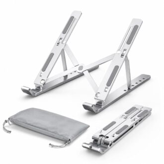 Aluminum Foldable Laptop Stand for Desk, Adjustable Ergonomic Notebook Stand, Portable Ventilated Laptop Riser Compatible with MacBook, HP, Dell, Lenovo, ASUS & Laptops Up to 17.3 Inch