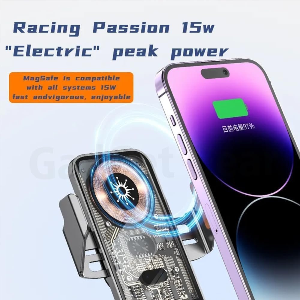 Premium Automatic Clamping Transparent Wireless Car Charger with Fast Charging Coil and Smart Infrared Sensor – Air Vent & Dashboard Mount for All Smartphones - Image 6