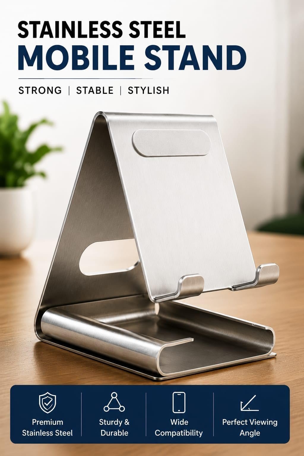 Universal Mobile Holder Stand with Stainless Steel Body, Anti Skid Design, Light Weight for All Smartphones, Tablets - Image 4