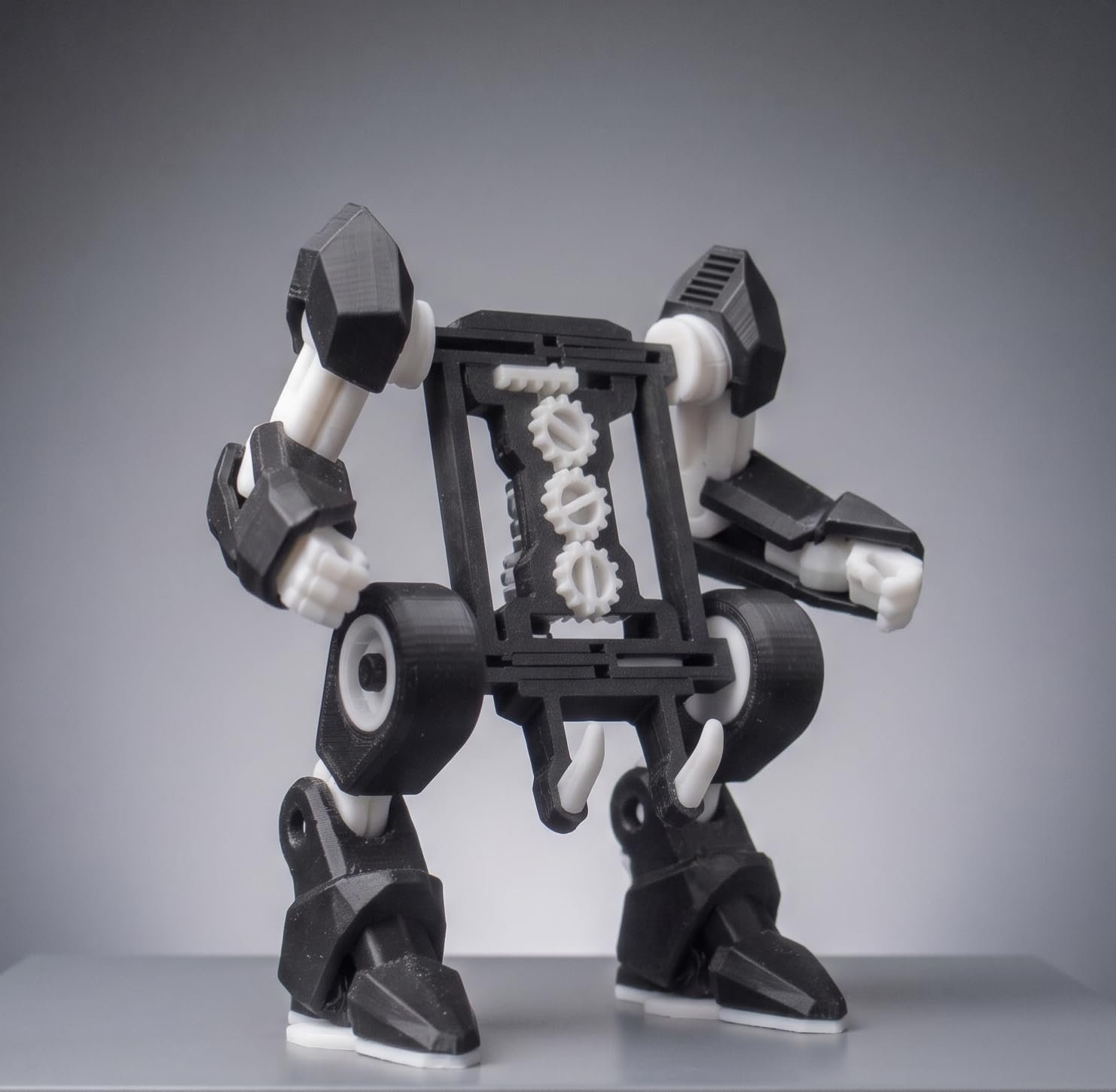 Desk Phone Holder, Robo Sci-Fi Mech Style, Black and White, with Charging Port Access, Decorative Stand - Image 2