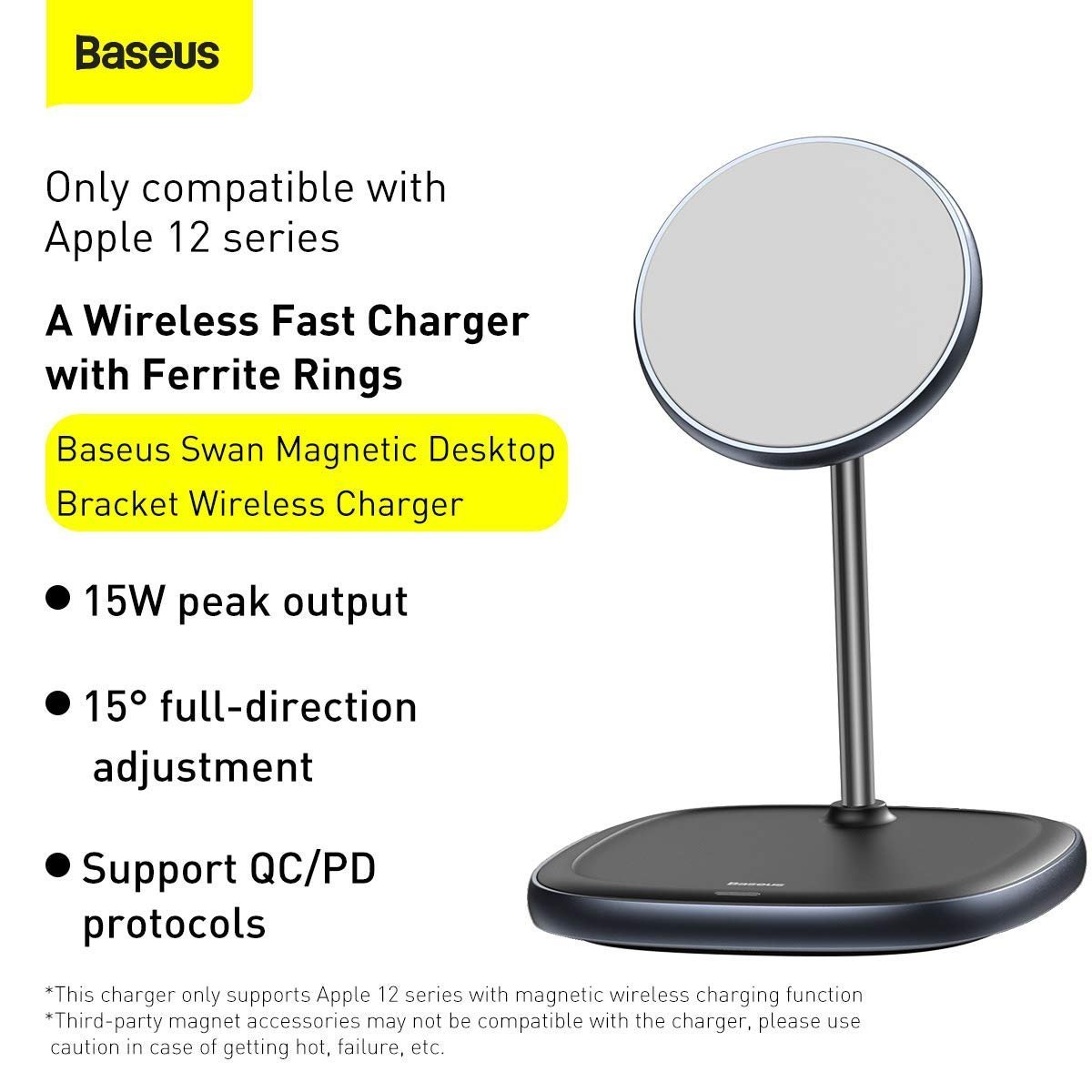 Desktop Wireless Charger Holder/Stand for Smartphone/Tablet (Holder + Wireless (Mag-Safe for iPhone 12), Black) - Image 6