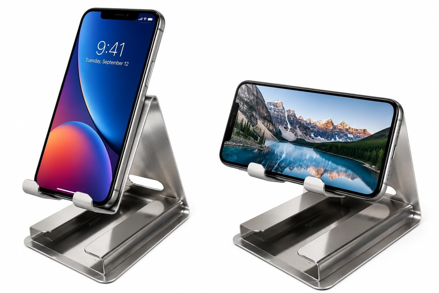 Mobile Stand with Card Holder for Table/Desk, Stainless Steel Phone Holder, Hands-Free Desktop Stand for Smartphones - Image 5