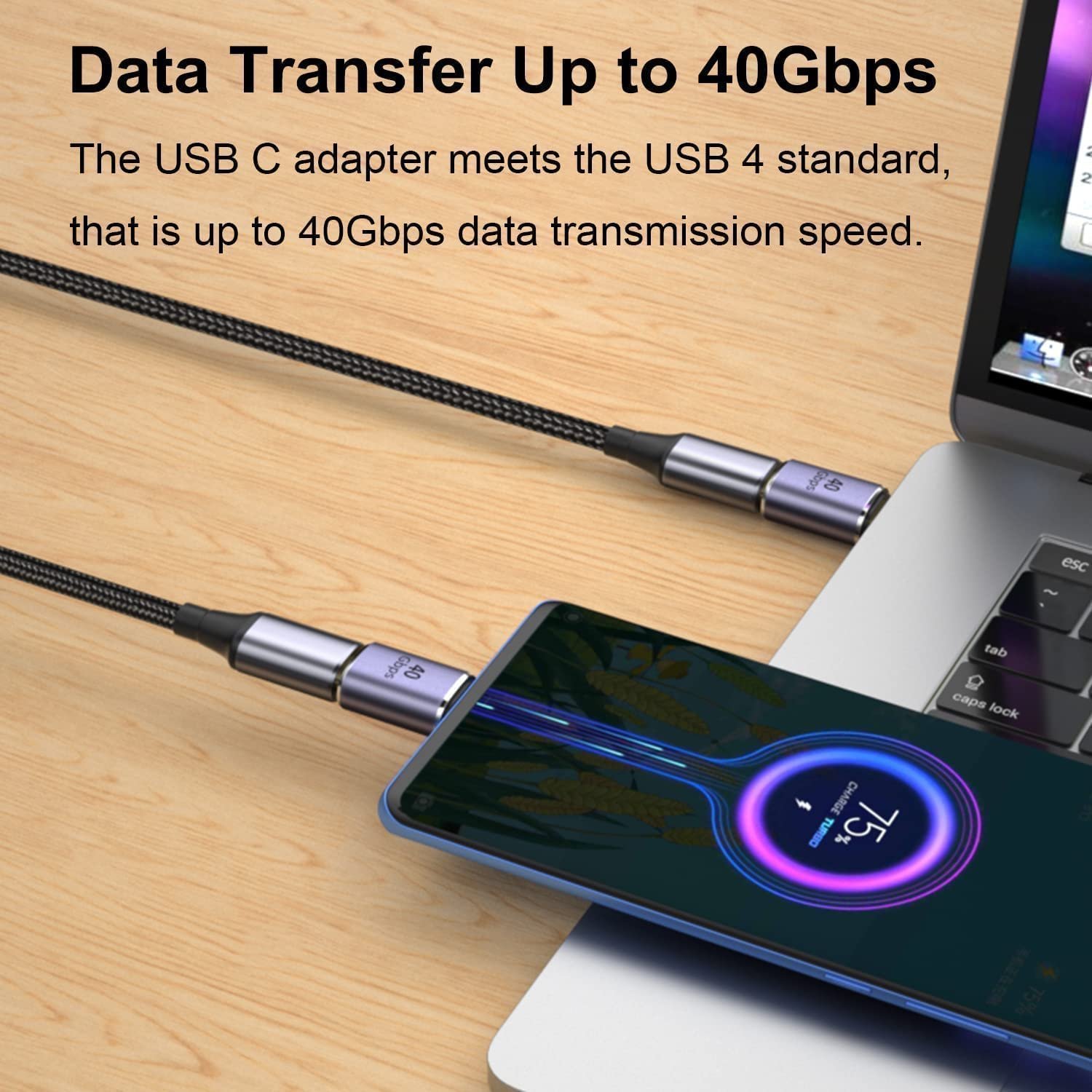 USB C Adapter, USB Type C Male to Female Adapter Extender Support 100W, 40Gbps, 8K@60Hz for Thunderbolt 4/3, MacBook Pro/Air, Laptop, Tablet, Phones and More Type C Devices (Male to Female) - Image 7