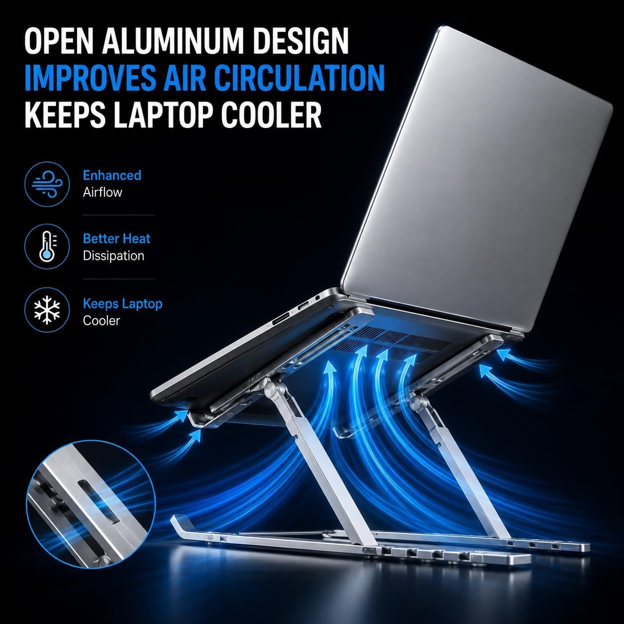 Aluminum Foldable Laptop Stand for Desk, Adjustable Ergonomic Notebook Stand, Portable Ventilated Laptop Riser Compatible with MacBook, HP, Dell, Lenovo, ASUS & Laptops Up to 17.3 Inch - Image 5
