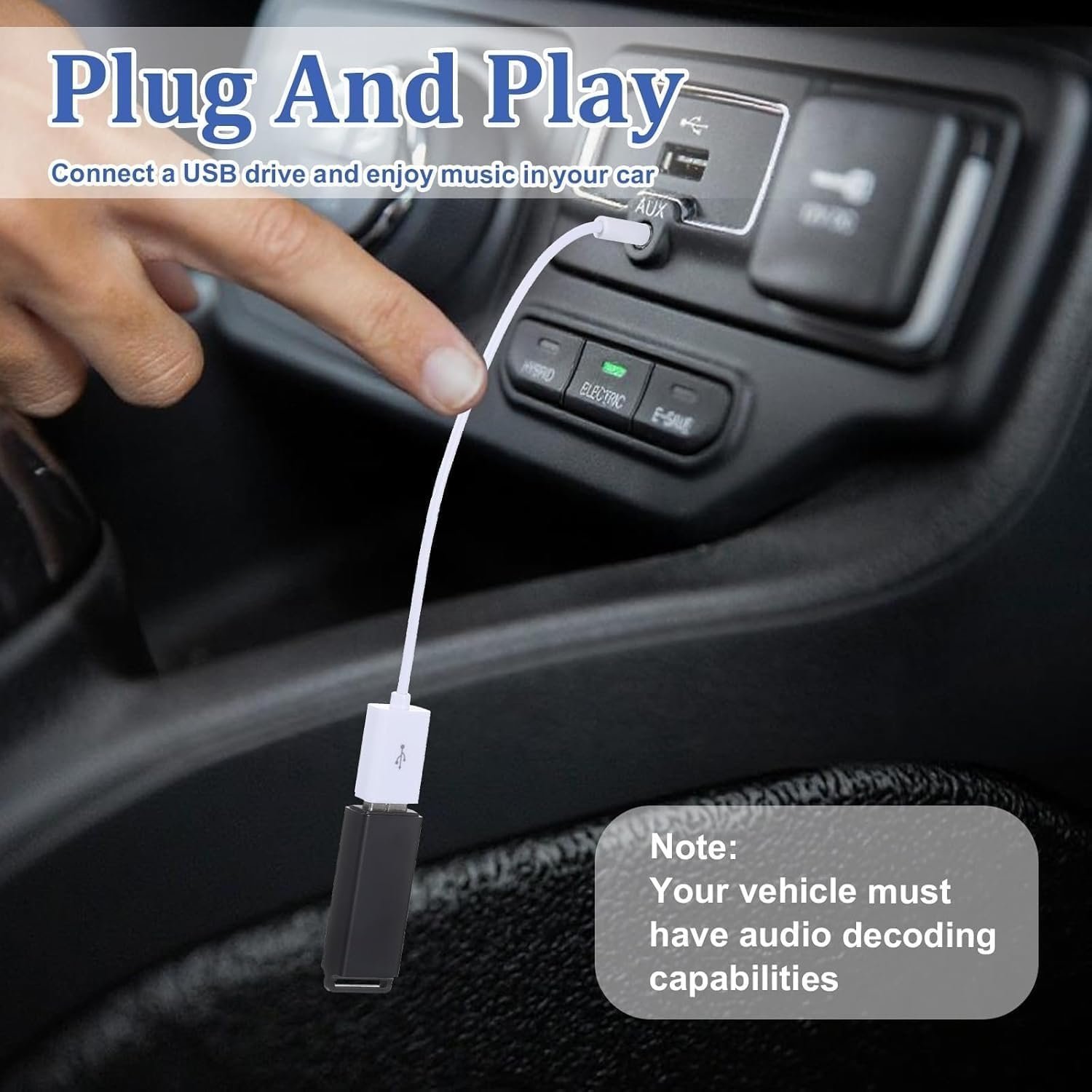 AUX to USB Adapter 3.5mm Male Audio Jack to USB 2.0 Female Converter Cable Only Work for Car AUX-in with MP3 Decoder Not for Headset Speakers Phone Computers Camera Microphone Monitor(White) - Image 4