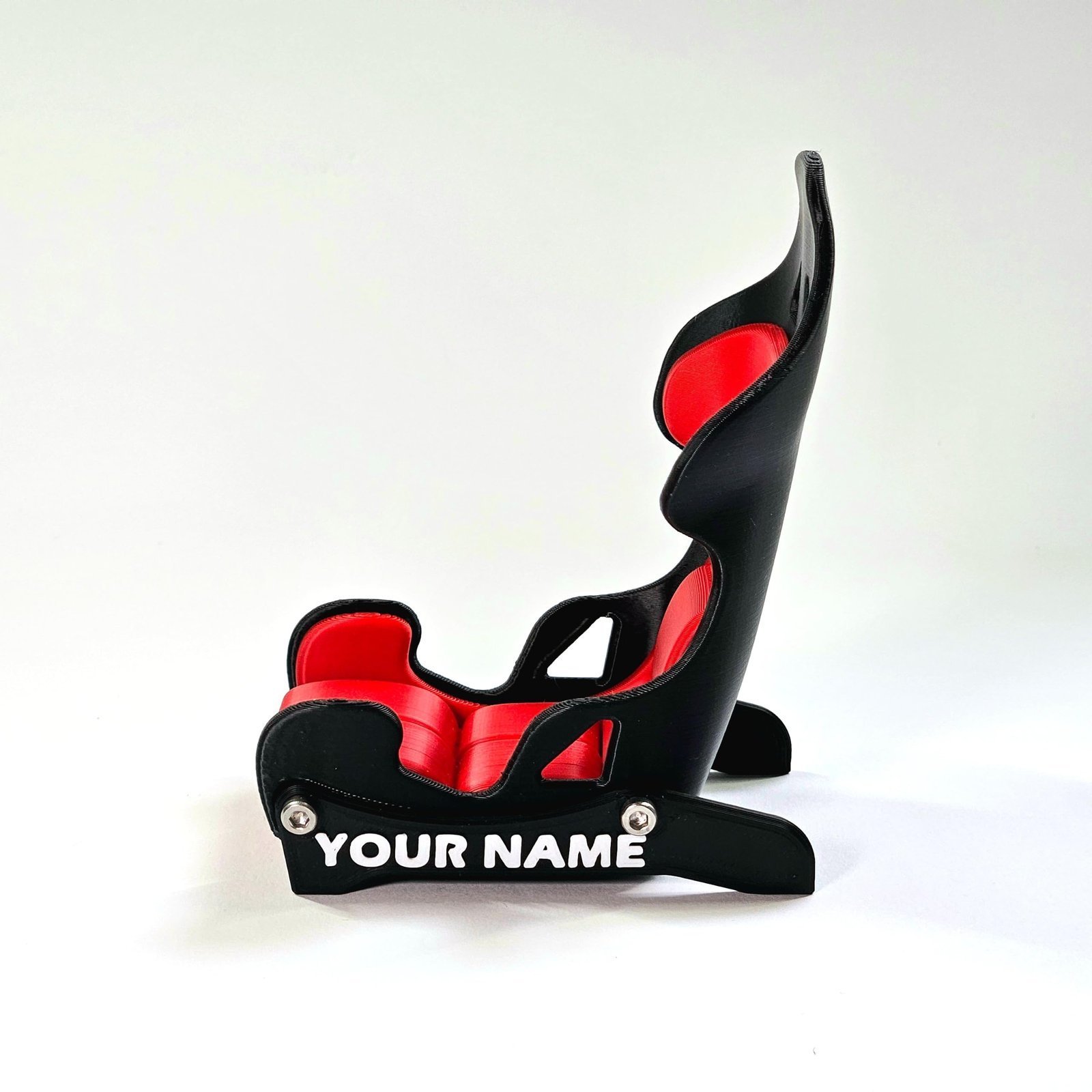 Racing Seat Mobile Phone Stand – Motorsport Bucket Seat Design Cell Phone Holder for Desk, Table & Gaming Setup, Compact Cradle for Smartphones, Black & Red, Gift for F1 & Sim Racing Fans - Image 2