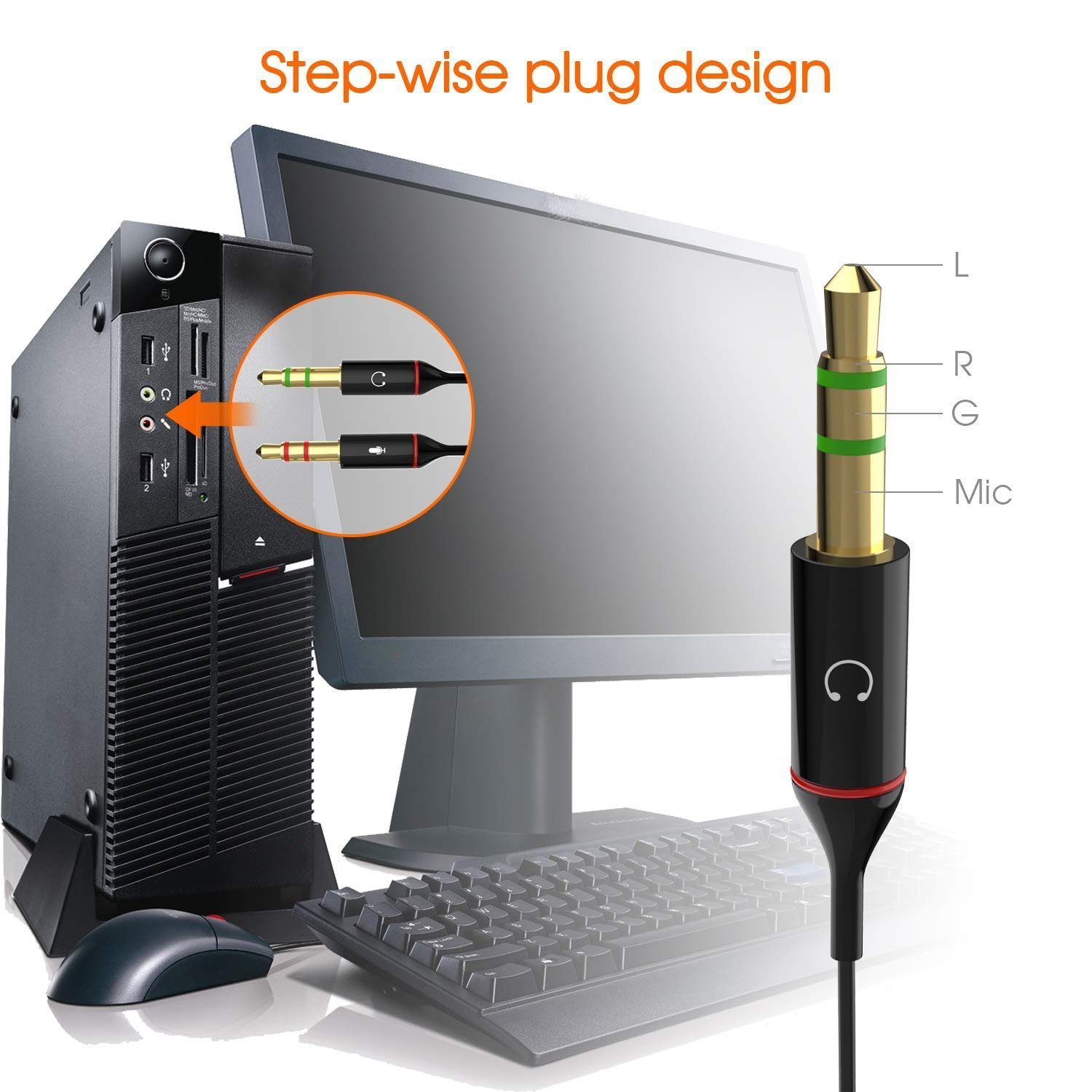 Gold Plated 3.5 mm Headphone Splitter for Computer 2 Male to 1 Female 3.5mm Headphone Mic Audio Y Splitter Cable Smartphone Headset to PC Adapter – (Black,20cm) - Image 4