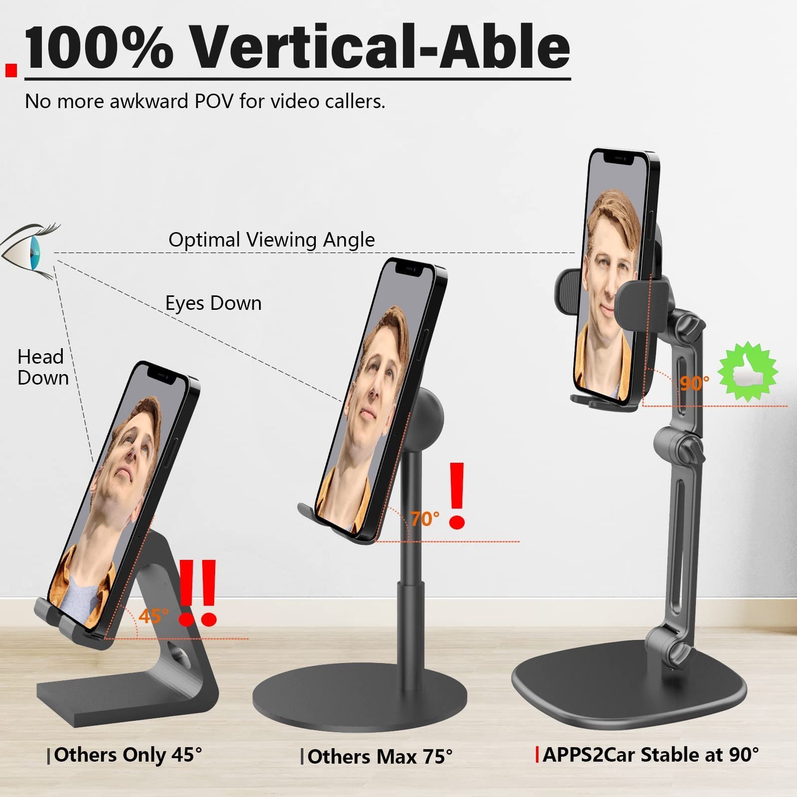 Height-Adjustable Phone Stand with Triple Clamp and Heavy Base - Image 3