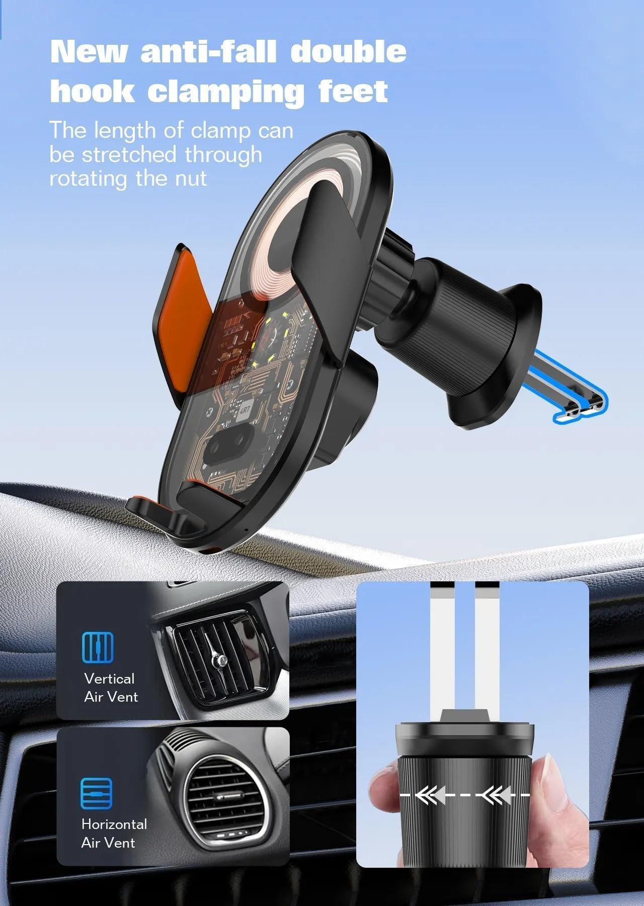15W Fast Wireless Car Charger, Transparent Design, Smart Car Wireless Charger Phone Holder with Auto Sensor Clamping, Car Phone Holder Mount, Universal Compatibility - Image 5