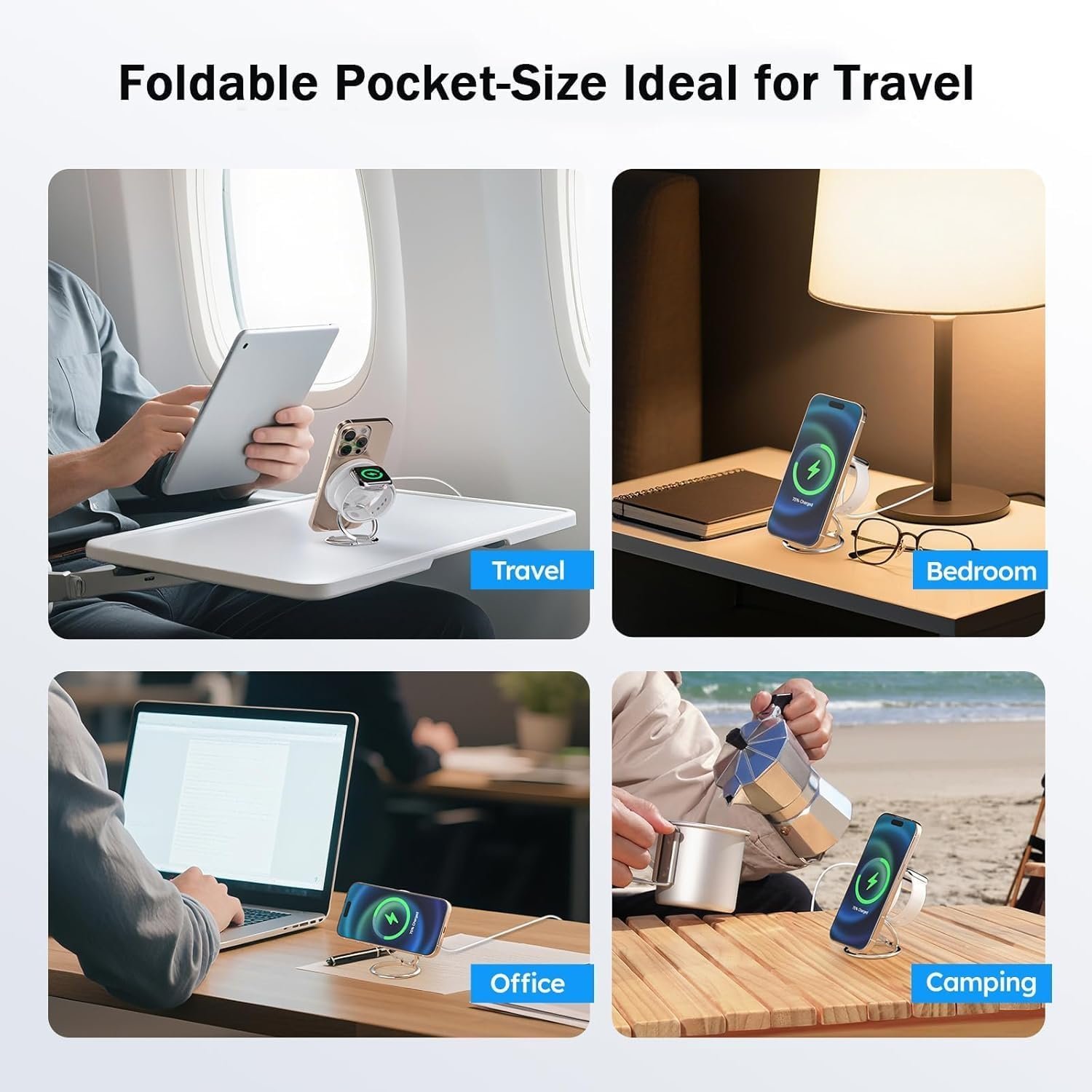 Wireless Charger Stand, Foldable Magnetic 3 in 1 Charging Station for Multiple Devices, Phone Stand and Holder,Compatible with iPhone 13~17 Series - Image 3