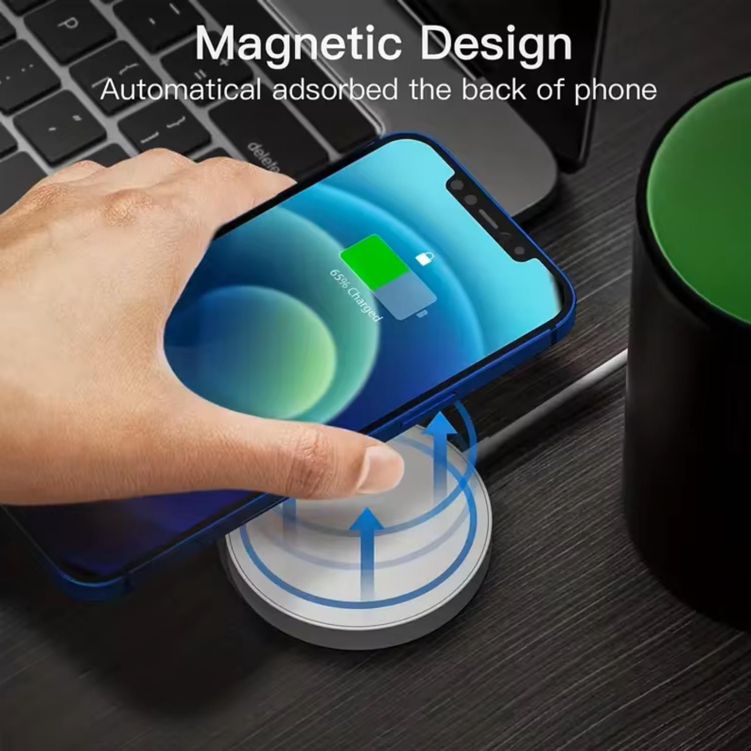 Magnetic Wireless Charger 15W Portable Fast Charging Circular Pad Wireless Charger Compatible with All Wireless Smartphones & Earbuds - Image 2