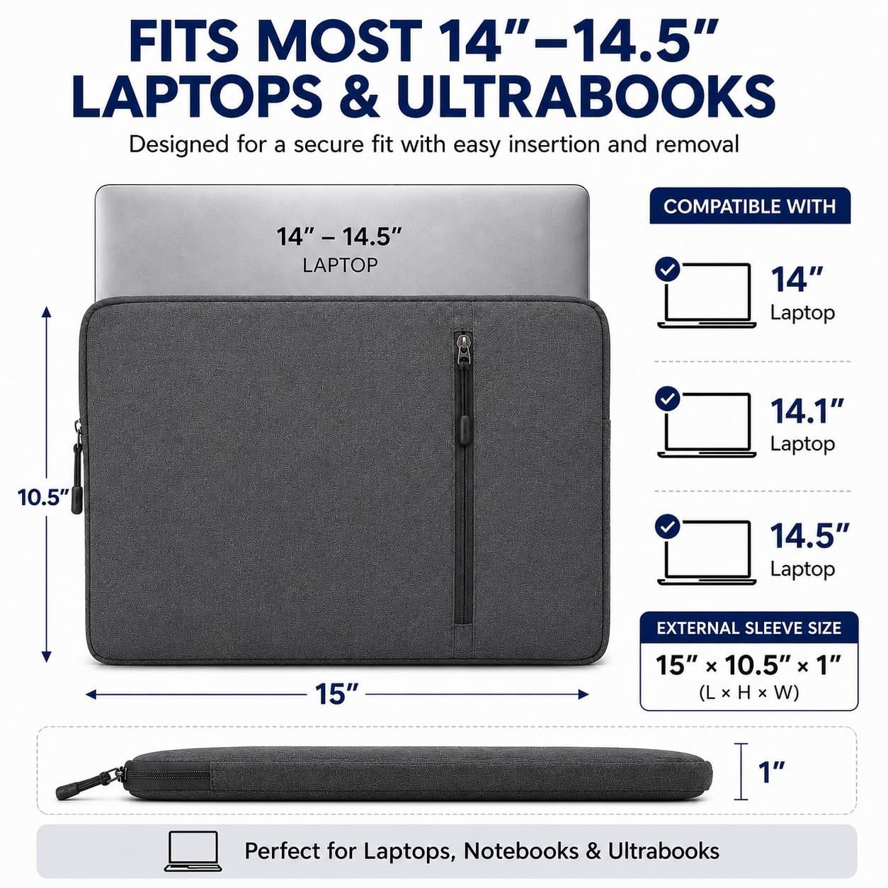 Laptop Sleeve 14 Inch Waterproof with Charger Pouch Protective Case - Image 2