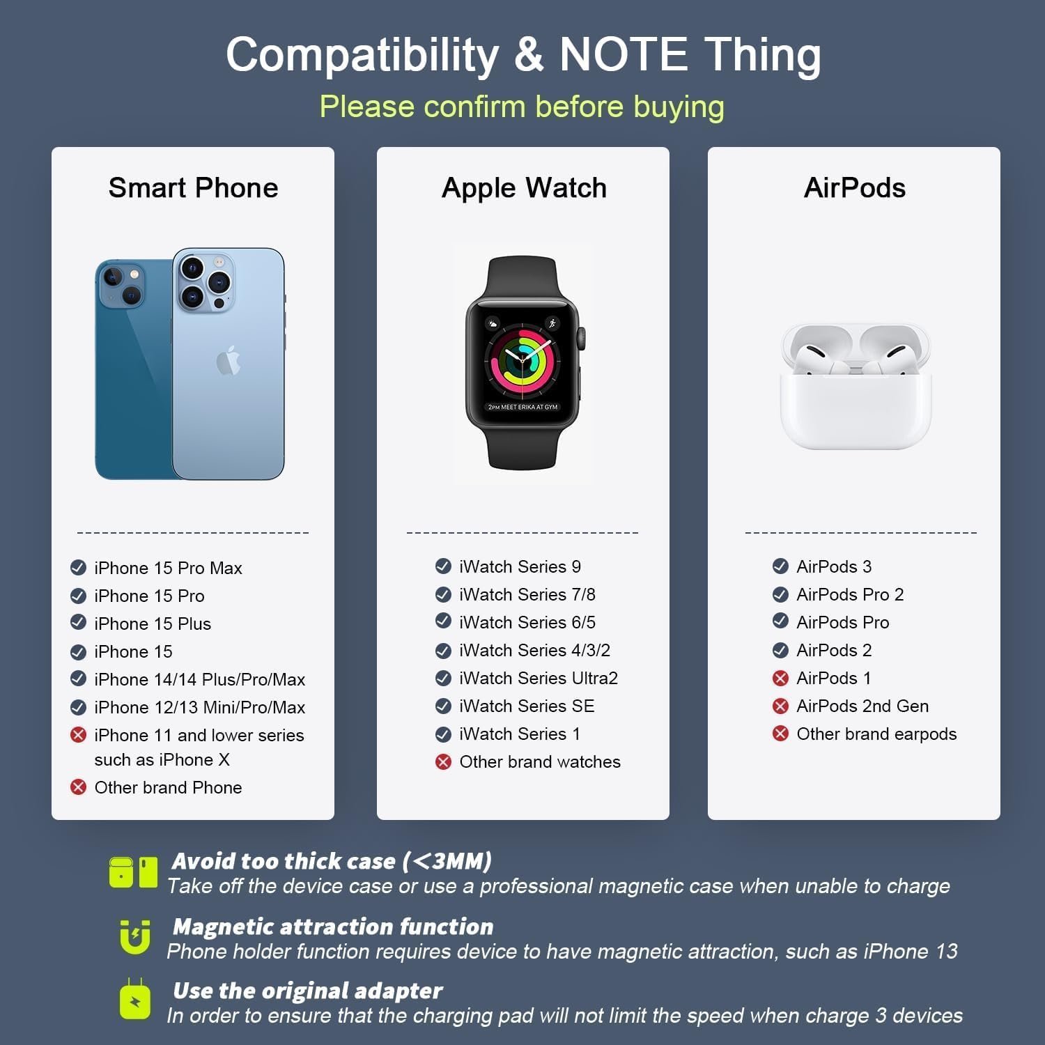 ELYGEN NEW 3 in 1 Foldable Wireless Fast Charger|23W Mag-Safe Compatible|Premium PU Material | Full Transparent Copper Conductor|For iPhone 12-15|Compatible with Airpods+AppleWatch | (PW-1200Q-PURPLE) - Image 6