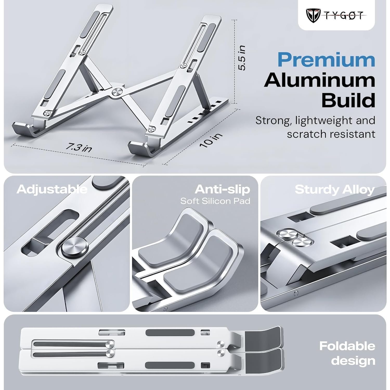 Aluminum Alloy Adjustable Laptop Stand for 10-17 Inch Laptops - Image 2