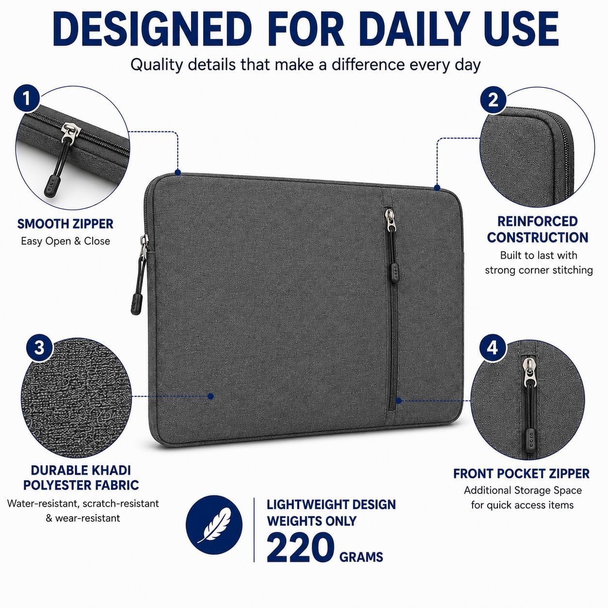 Laptop Sleeve 14 Inch Waterproof with Charger Pouch Protective Case - Image 4