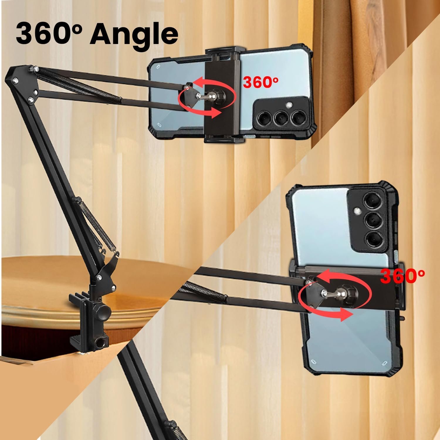Overhead Mobile Stand for Desk | 360° Adjustable Phone Holder | Lazy Arm Mount for Video/Photo Shooting | Bed, Kitchen, Study Table Clamp | Sturdy Metal Stand for Content Creators - Image 5