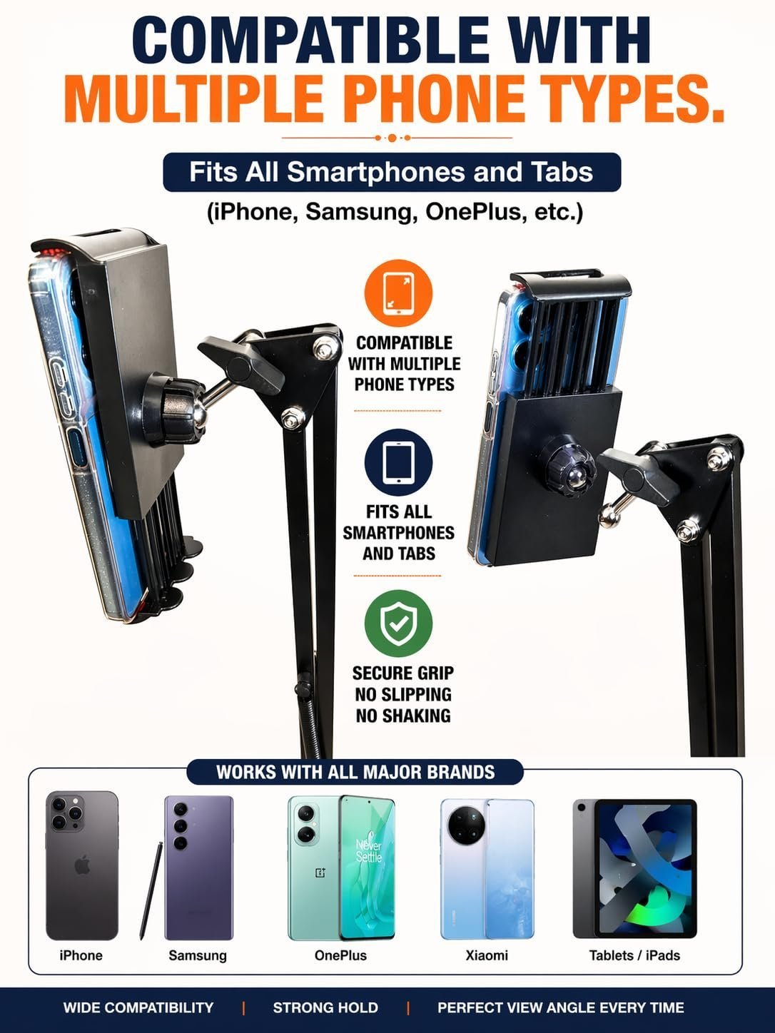 Adjustable Mobile Stand for Desk with Clamp | Overhead Arm Phone Holder for Video Recording, Online Classes & Live Streaming | 360° Flexible Long Arm | Compatible with All Smartphone - Image 2