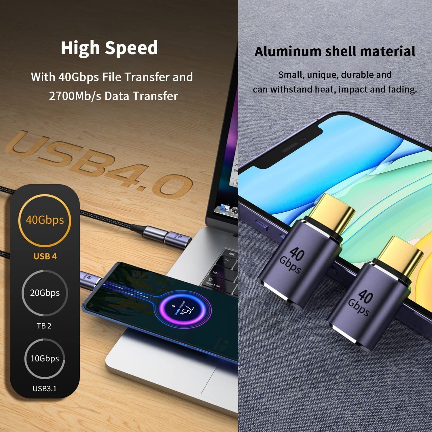 USB C Adapter, USB Type C Male to Female Adapter Extender Support 100W, 40Gbps, 8K@60Hz for Thunderbolt 4/3, MacBook Pro/Air, Laptop, Tablet, Phones and More Type C Devices (Male to Female) - Image 4